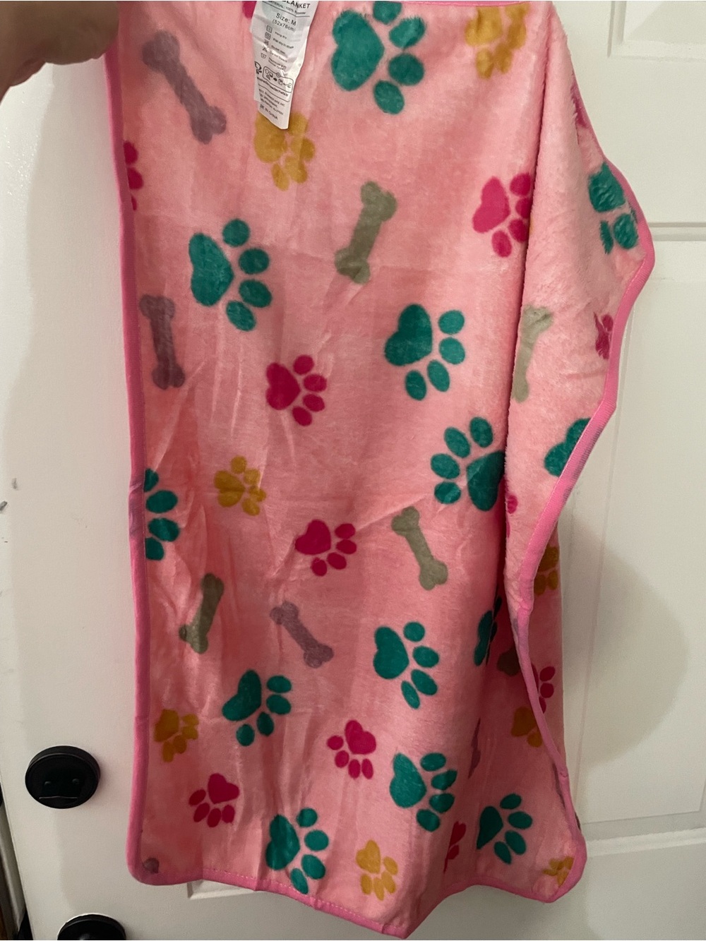 Pet Bedding Fleece Blanket in Pink Paw & Bone Print